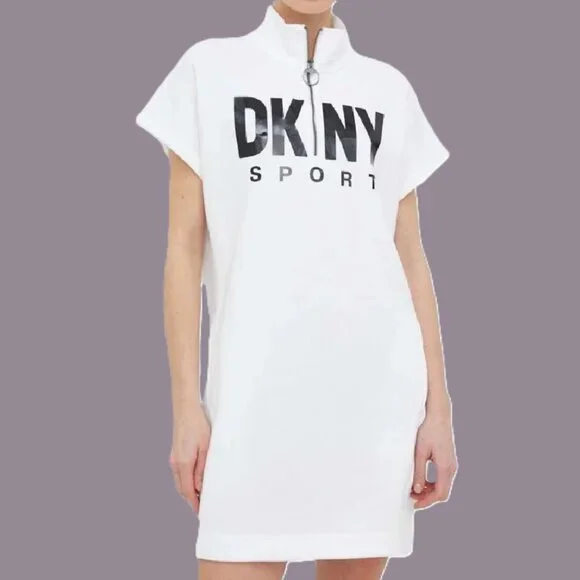 DKNY Sport Quarter-Zip Logo Dress. Size M - Picture 3 of 12